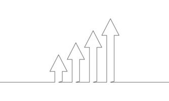 Continuous line drawing of arrow up icon. Illustration of bar chart. Business growth sign symbol. Object one line. Single line art vector