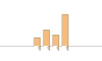 Continuous line drawing of graph. Bar chart with yellow color. Illustration of business growth icon. Object one line. Single line art vector