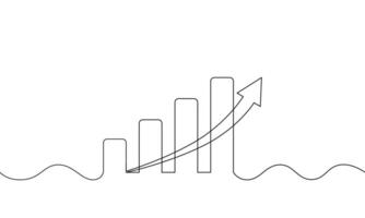 continuous line drawing of graph with arrow up. illustration of business growth icon. bar chart one line. single line art vector