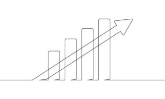 Continuous line drawing of graph icon. Illustration of arrow up. Business growth. Bar chart on white background. Object one line. Single line art vector