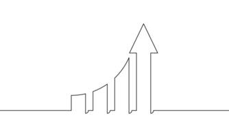 Continuous line drawing of arrow up. Illustration of graph icon business. Bar chart. Business growth one line. Single line art vector