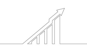 Continuous line drawing of graph icon. Illustration of arrow up on white background. Bar chart. Business growth. Object one line. Single line art vector