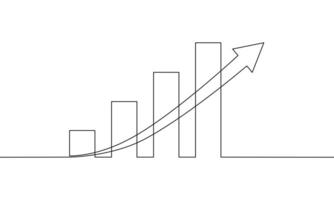 Continuous line drawing of graph with arrow. Illustration of bar chart one line. Business growth. Single line art vector