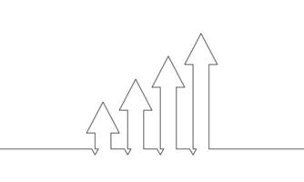 Illustration of arrow up. Continuous line drawing of Graph icon. Hand drawn. Bar chart business growth. Single line art. Object one line. Single line art vector