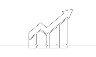 Graph icon businness. Continuous one line drawing of arrow up. Single line art of bar chart. Growth graph sign symbol vector