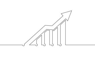 Continuous line drawing of graph icon. Hand drawn of arrow up. Illustration of bar chart. Business growth. Single line art. Object one line vector