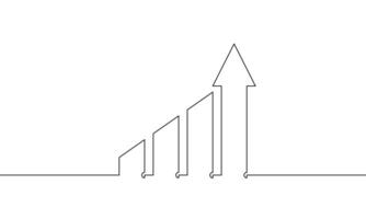 Continuous one line drawing of graph. Illustration of arrow up. Single line art of business growth icon. Bar chart. Increasing arrow sign symbol vector