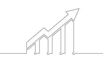 Continuous line drawing of increasing arrow up. Illustration of graph icon. Single line art of bar chart. Business growth. object one line vector
