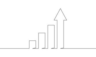 Continuous line drawing of graph. Illustration of arrow up on white background. Business growth. Bar chart. Object one line. Single line art vector