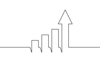 Continuous line drawing of graph icon. Illustration of arrow up. Bar chart design. Object one line. Single line art vector
