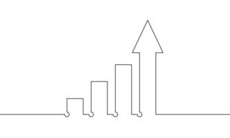 Continuous line drawing of graph. Illustration of bar chart icon. One line drawing of business growth design. Single line art of arrow up vector