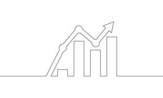 Continuous line drawing of increasing graph. Illustration of arrow up. Bar chart. Business growth. Object one line. Single line art vector