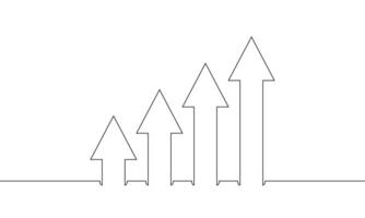 Continuous line drawing of graph. Illustration of increasing arrow. Single line art of bar chart. Business growth. Arrow up. Object one line vector