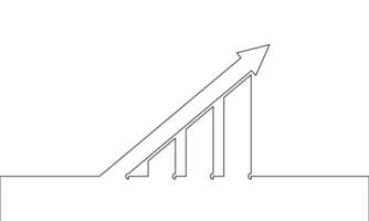 Continuous line drawing of arrow up. Single line art of increasing arrow. Illustration of graph icon. Busines growth one line. Bar chart vector