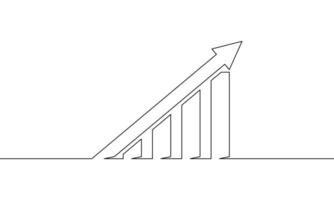 Continuous line drawing of graph on white background. Illustration of arrow up. Business growth icon. Bar chart. Object one line. Single line art vector