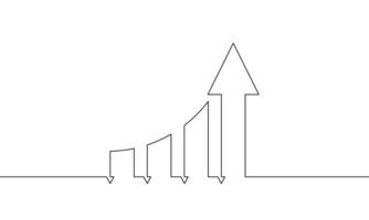 Continuous line drawing of graph with arrow up. Illustration of bar chart. Flat icon of business growth. Object one line. Single line art vector