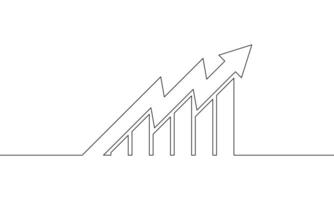 Continuous line drawing of graph. Illustration of arrow up business icon. Bar chart. Object one line. Single line art vector