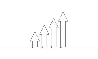 Illustration of graph. Hand drawn of bar chart. Continuous line drawing of arrow up. Business growth sign symbol. Single line art vector