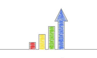 Continuous line drawing of graph icon business. Illustration of arrow up. Bar chart. Success business growth. Object one line. Single line art vector