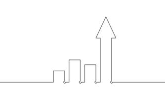 Continuous line drawing of graph. Illustration of increasing arrow. Bar chart sign symbol. Single line art of arrow up. Business growth icon one line vector
