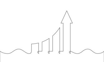 Continuous line drawing of arrow up. Bar chart one line. Illustration of graph. Business growth. Object one line. Single line art vector