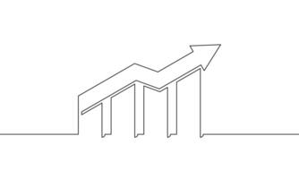 Illustration of graph. Continuous line drawing of arrow up. Hand drawn of bar chart. Sign symbol of business growth. Increasing arrow icon vector