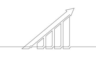Continuous line drawing of graph with arrow. Illustration of bar chart one line. Business growth. Single line art vector