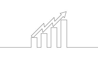 Continuous line drawing of graph business icon. Illustration of increasing arrow up. Bar chart. Business growth design. Object one line. Single line art vector