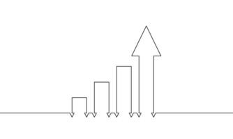 Continuous line drawing of arrow up. Graph one line. Business growth. Single line art. Bar chart. illustration vector