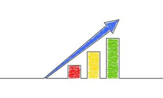 Continuous line drawing of graph. Illustration of chart business icon. Increasing arrow. Bar growth concept. Object one line. Single line art vector