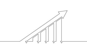 Continuous line drawing of graph icon business. Illustration of arrow up. Bar chart. Single line art. Object one line vector
