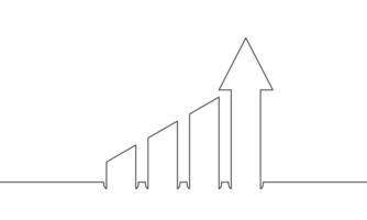 Continuous line drawing of growth graph with arrow up. Illustration of bar chart. Business growth sign symbol. Object one line. Single line art vector