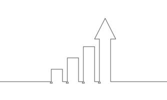 Continuous one line drawing of graph. Arrow up line art. Illustration of bar chart. Hand drawn of business growth. Object single line art vector