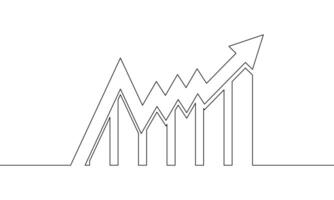 Continuous line drawing of arrow up. Illustration of graph icon. Hand drawn. Bar chart. Business growth. Object one line. Single line art vector