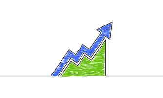 Continuous line drawing of graph. Illustration of arrow up. Bar chart concept business icon. Business growth sign symbol. Object one line. Single line art vector