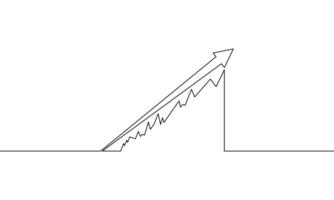 Continuous line drawing of graph. Illustration of arrow up. Business growth. Bar chart. Hand drawn. Single line art. Object one line vector
