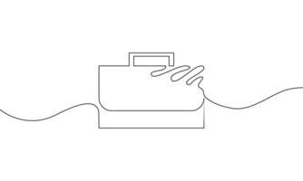 Continuous line drawing of briefcase. Illustration of work bag. Hand drawn. Business icon. Object one line. Single line art vector