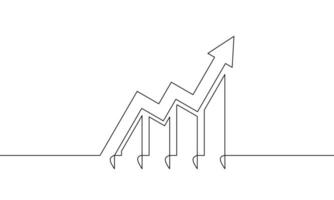 Continuous line drawing of arrow up. Illustration of graph. Bar chart design. Business growth icon. Object one line. Single line art vector