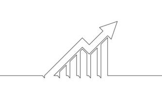 Continuous line drawing of graph icon. Illustration of arrow up. bar chart concept. Object one line. Single line art. Business growth design vector