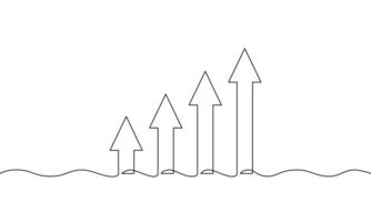 Continuous line drawing of arrow up. Illustration of graph. Bar chart business icon. Object one line. Single line art vector