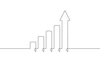 Continuous line drawing of graph icon. Illustration of arrow up. Object one line. Increasing arrow. Bar chart. Single line art vector