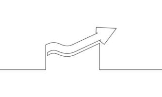 Continuous one line drawing of graph with arrow up. Business growth icon. Bar chart. Single line art. illustration. Increasing arrow up vector