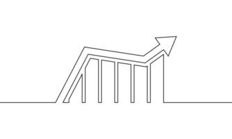 Continuous line drawing of graph chart. illustration of arrow up. Bar chart, business growth, object one line, single line art vector