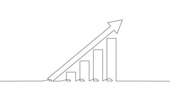 Continuous line drawing of graph business icon. Illustration of arrow up. Bar chart. Single line art. Object one line vector
