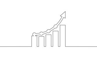 Continuous line drawing of arrow up. Illustration of graph. Business growth icon. Bar chart, object one line, single line art vector
