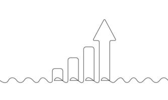 Continuous line drawing of graph. Illustration of arrow up. Increasing arrow. Business growth. Bar chart. Object one line. Single line art vector