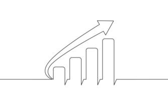 Continuous line drawing of arrow up. Illustration of graph. Bar chart icon outline. Object one line. Single line art vector
