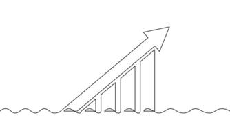 Continuous line drawing of increasing arrow. Illustration of graph. Business growth. Bar chart. Up, object one line, single art vector