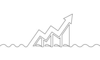 Continuous line drawing of arrow up. Illustration of graph icon. Bar chart. Business growth. Object one line. Single line art vector