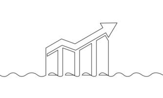 Continuous line drawing of arrow up. Illustration of graph. Bar chart. Business growth icon. Single line art. Object one line vector
